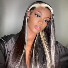 GrandeBeaute 13x4 Straight Lace Front Wig 1b/613 Highlight Wig Human Hair HD Transparent Lace Human Hair Wigs For Black Women