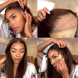 GrandeBeaute Hair 13x4 Straight Lace Front Wig Pre Plucked Chocolate Brown HD Lace Front Human Hair Wigs Colored Human Hair Wigs